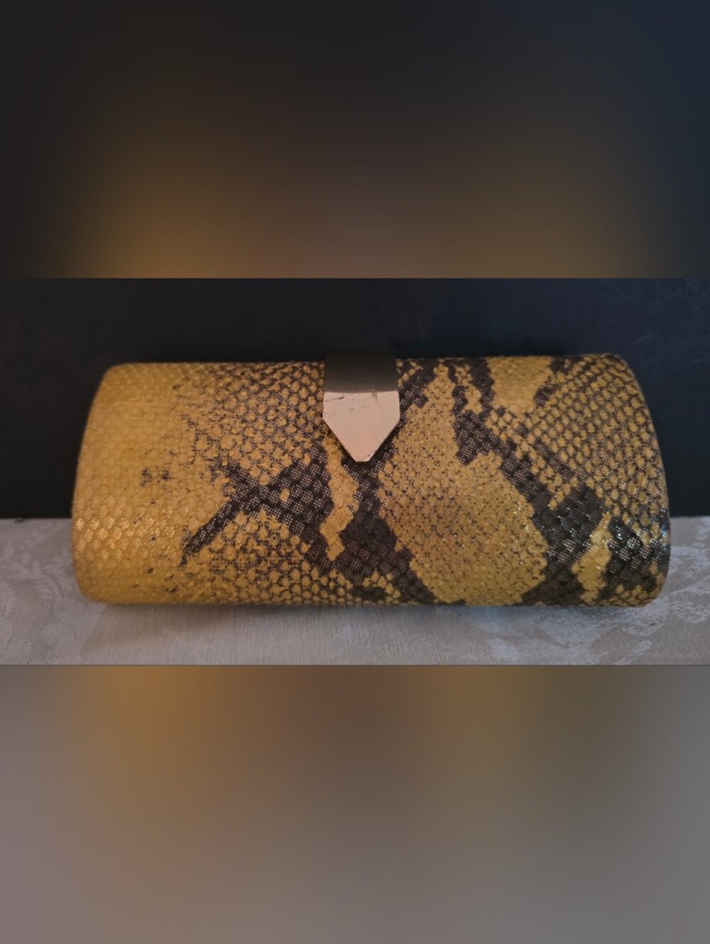 Banana Republic Yellow & Black Metallic Snakeskin Leather Hardshell Clutch